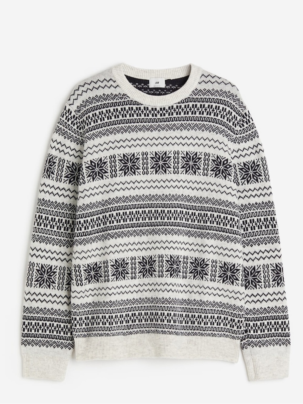 H&M Cream and Black Fair Isle Crewneck Sweater Regular fit size XXL